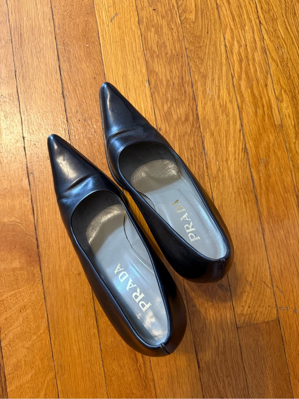 Prada Black Pointed-Toe Leather Pumps with Subtle Shine
